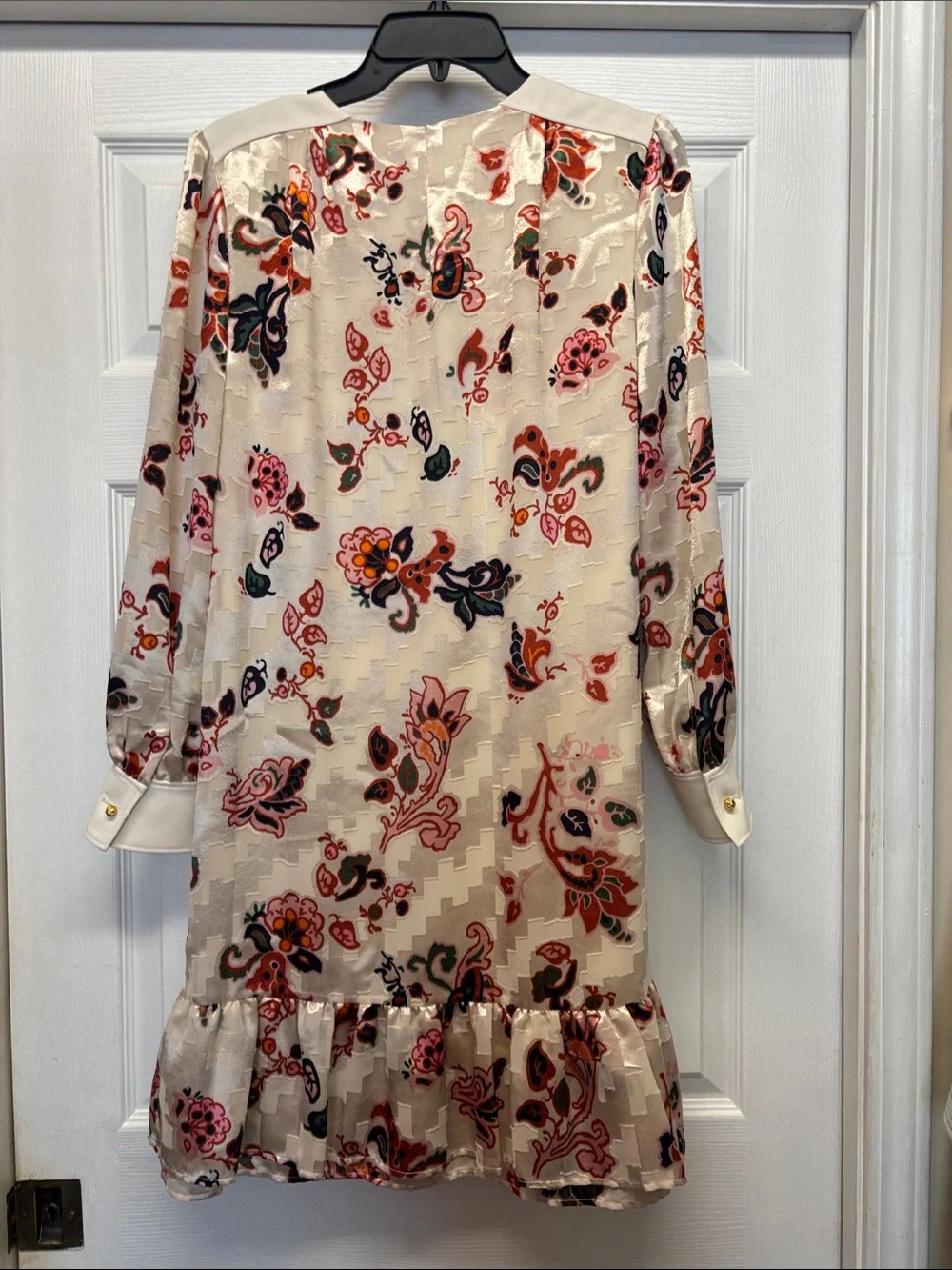 Tory Burch Shift Burnout Dress Ivory Mountain Paisley Gold Button Accents Sz 6